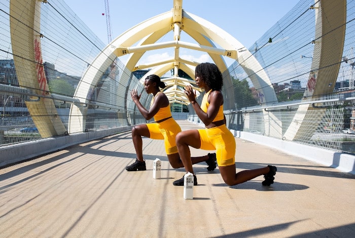 Two young women exercising